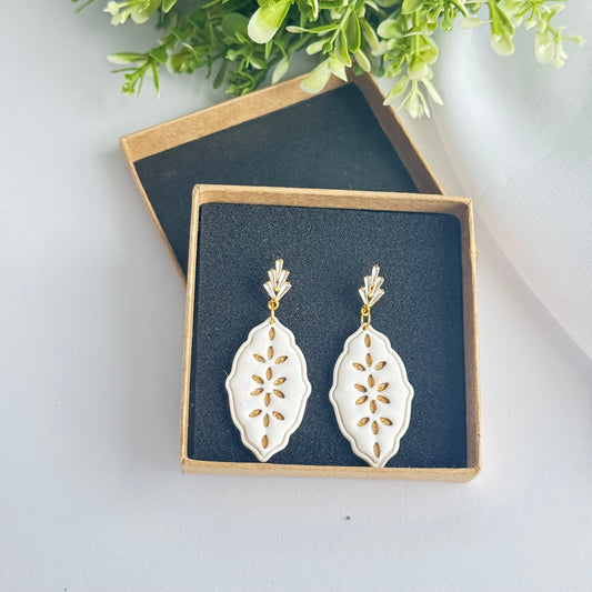 Floral Cutout Oval Polymer Clay Earrings | Lightweight Statement Drop Earrings
