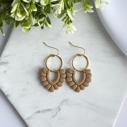 Handmade Polymer Clay Arch Earrings, Lightweight Gold Hoop Earrings
