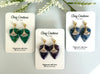 Dagger shaped polymer clay earrings with resin finish and gold studs in three different colors 